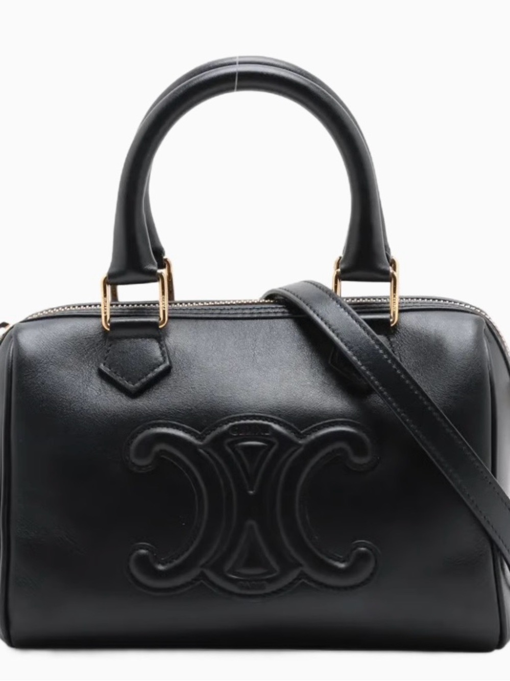 Celine Black Leather Top-Handle Satchel with Embossed Logo